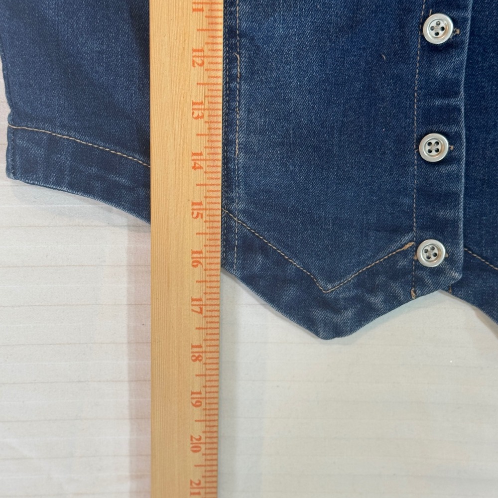 Denim Button Front Vest Y2K Western Indie Boho Fitted Waistcoat L - Picture 6 of 7